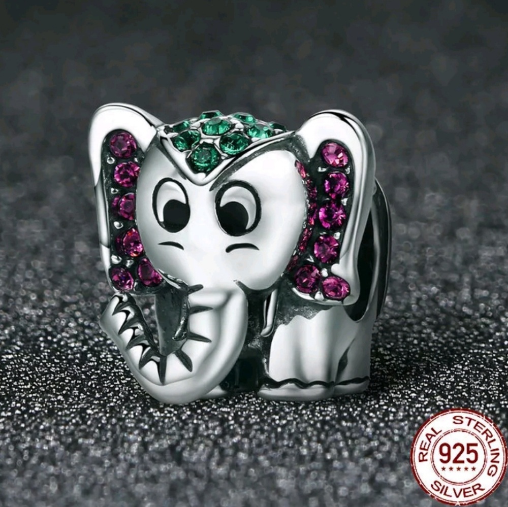 🐘New Elephant S925 Silver Stamped Charm Bead